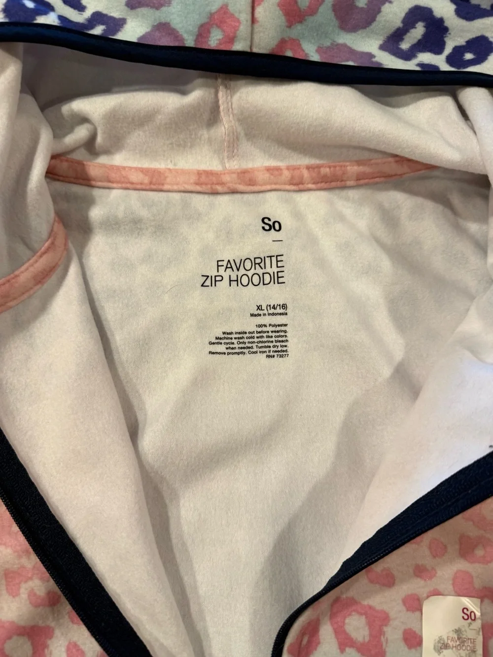 SO Brand Kohl’s Girl’s Leopard Zip up Hoodie in Pink Lavender BNWT XL 14/16